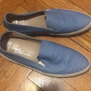 Donald Pliner blue snake loafers